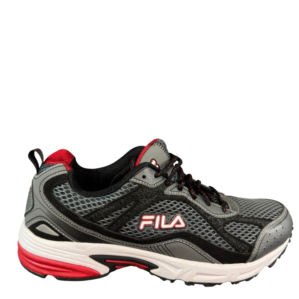 Fila Mens Running Shoes Gray Black Red Mesh Athletic Sneakers 10EEEE